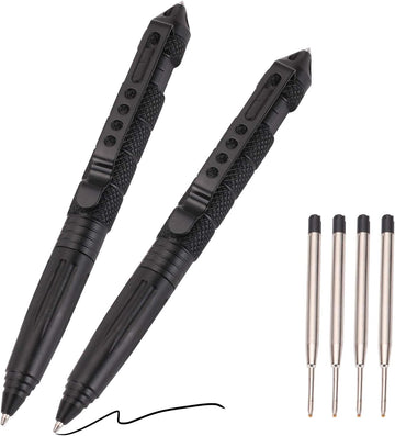 2 Pack Military Tactical Pen Set with 6 Black Ballpoint Refills Black