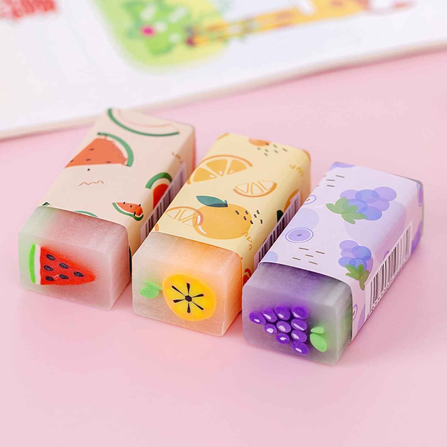 Fruit Ball Dinosaur Sakura Cute Pencil Erasers for Kids 16 Pack - TTpen