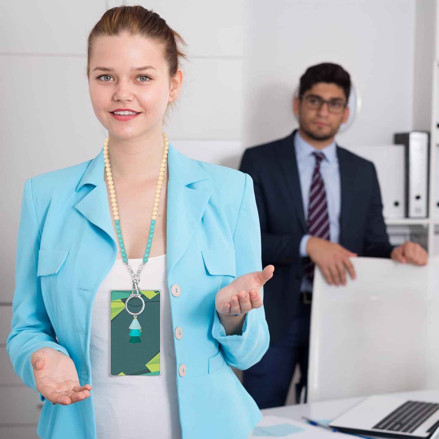 12 Pieces Wood Beaded Lanyards and Card Holder Set - TTpen