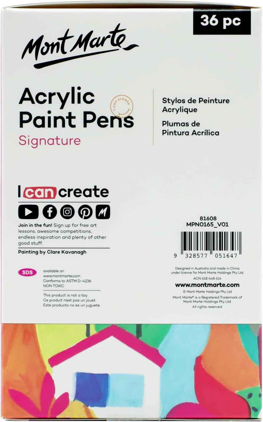 Mont Marte Signature Acrylic Paint Pens,36 Piece,Round Tip (3mm) - TTpen