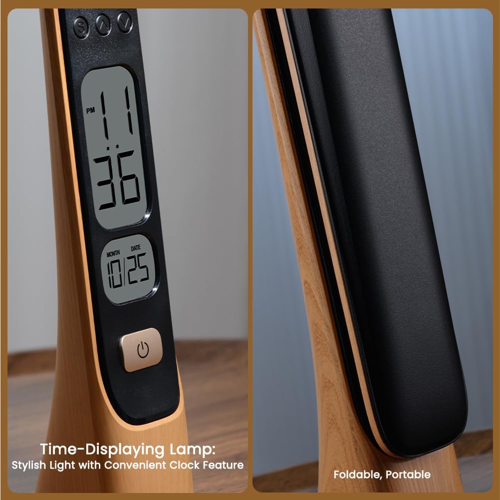 Foldable Portable Cordless Table Desk LED Lamp with Clock Calendar