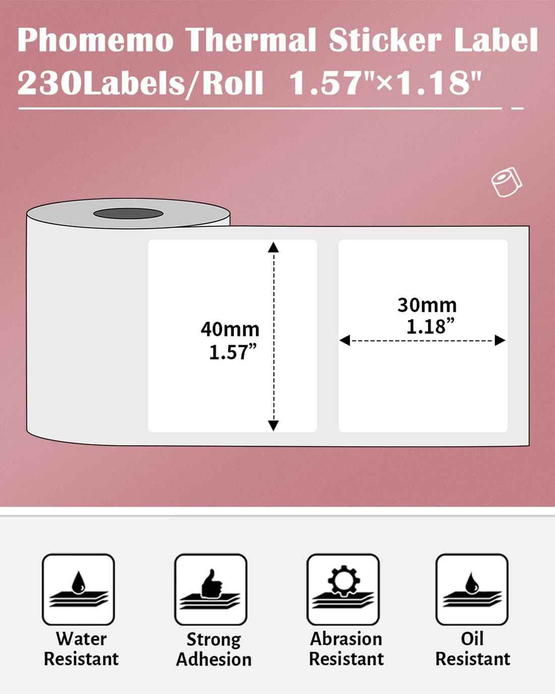 Phomemo Thermal Labels for M110/M221/M220/M120/M200,40x30mm - TTpen
