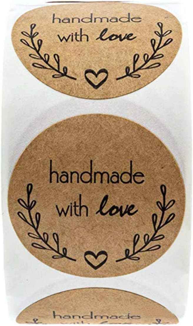 1000Pcs Kraft Sticker Paper Adhesive Labels Handmade with Love Stickers 1 Inch - TTpen
