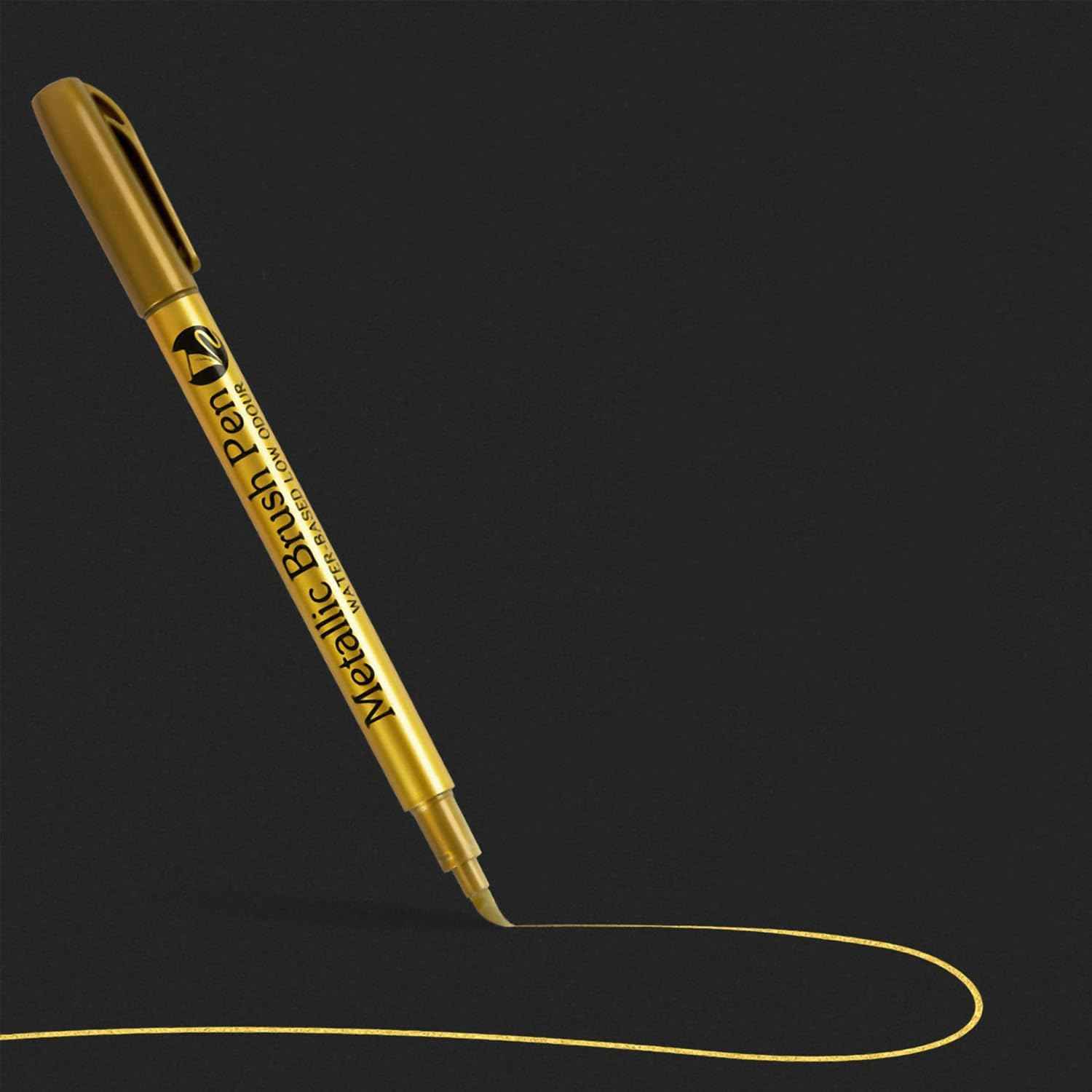 12pcs Metallic Brush Craftwork Marker Pens Gold - TTpen