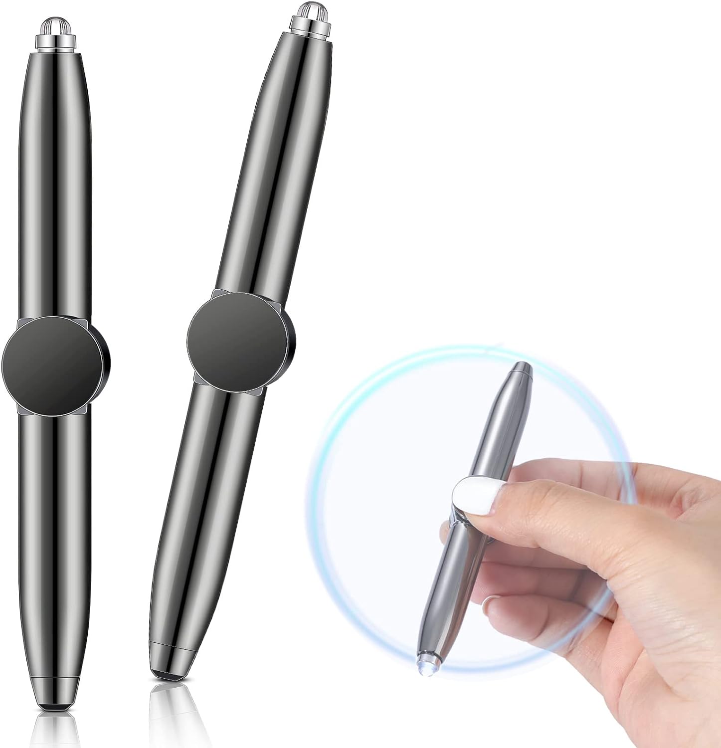 2pcs Fidget Spinning Pen with LED Light Multi Functional Ballpoint Pen Gray