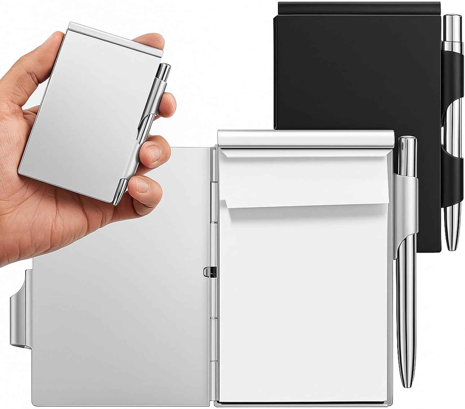 2 Pieces Metal Pocket Notebook with Pen and Refillable Paper