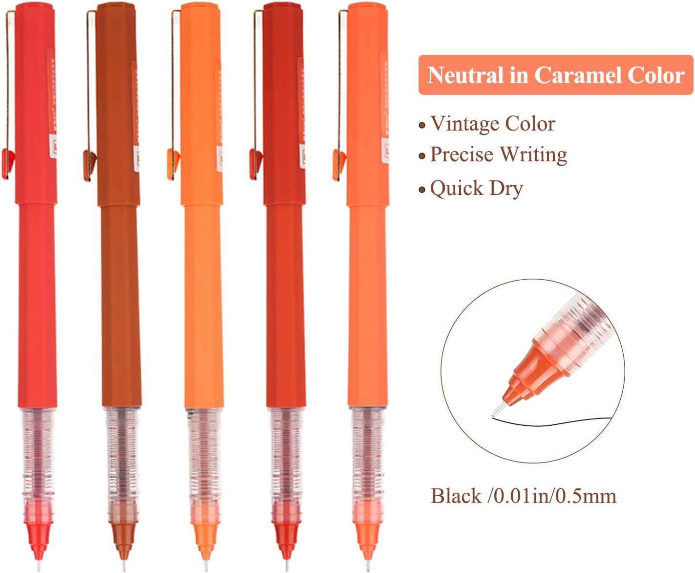5Pcs Liquid Rollerball Pens Ultra Fine Point Black Ink,Caramel Color - TTpen
