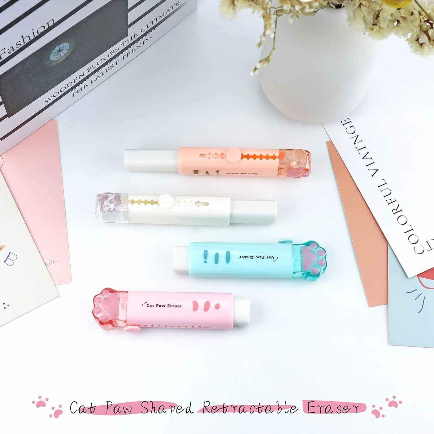 4Pcs Cat Paw Shaped Retractable Erasers Rubber - TTpen