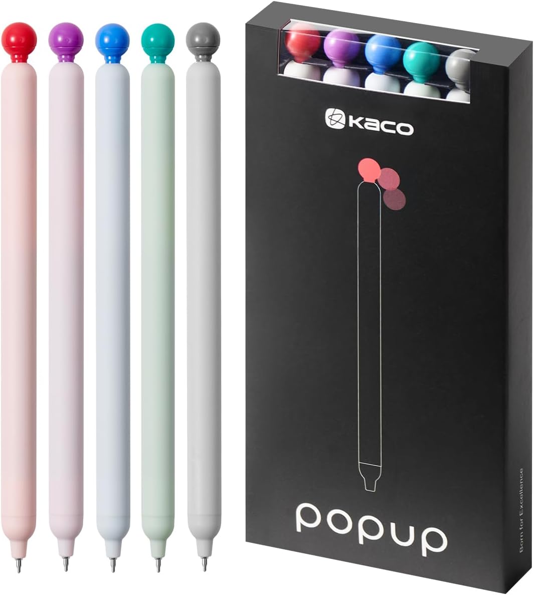 Kaco POPUP Gel Pens 5 Pieces 0.5mm Black Ink