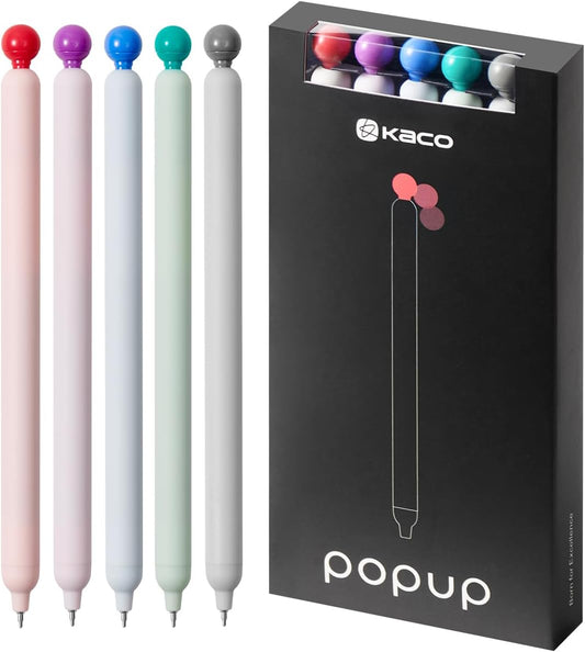 Kaco POPUP Gel Pens 5 Pieces 0.5mm Black Ink