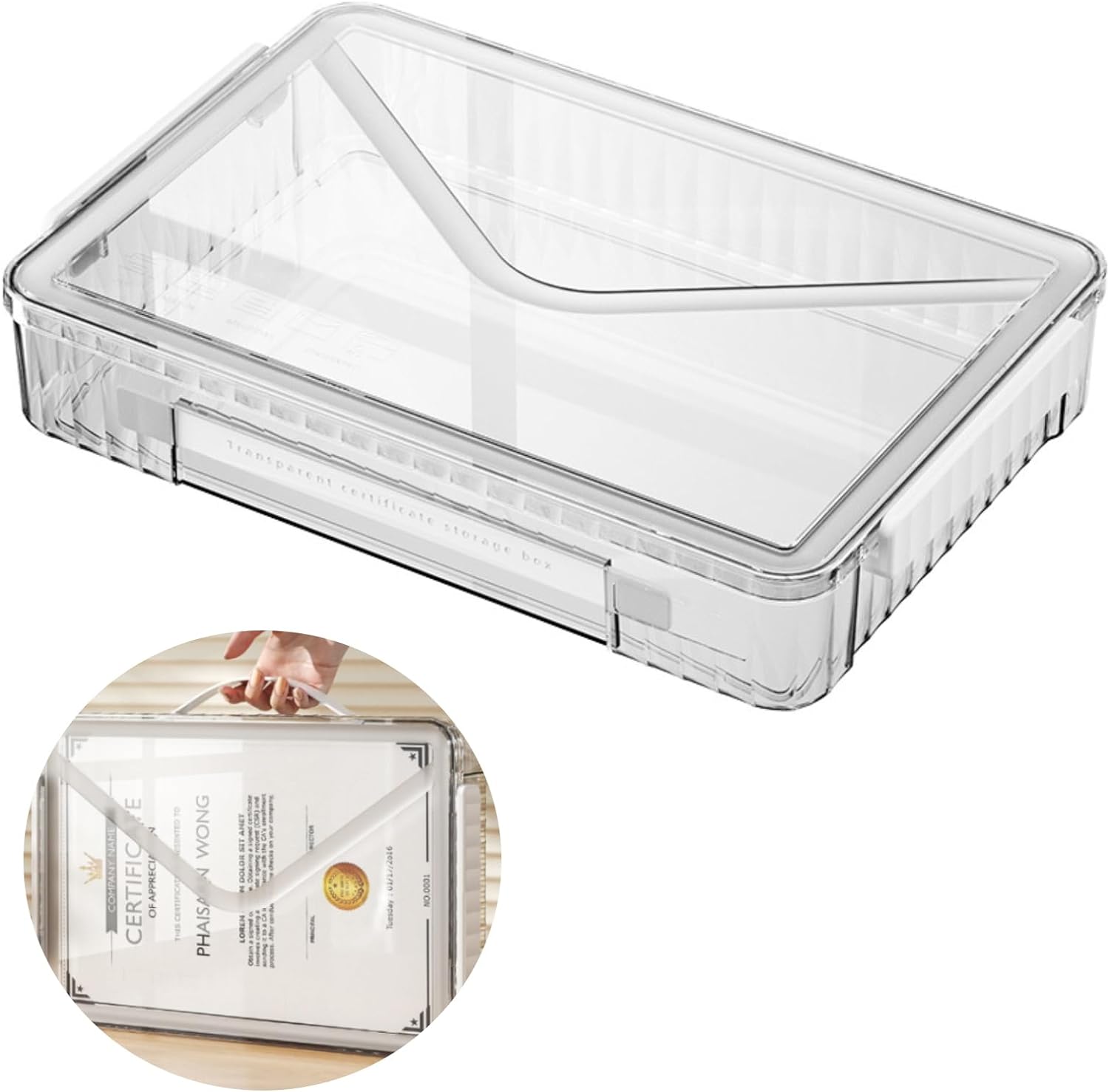 Plastic Storage A4 File Project Case with Handle Clear White with White Latches