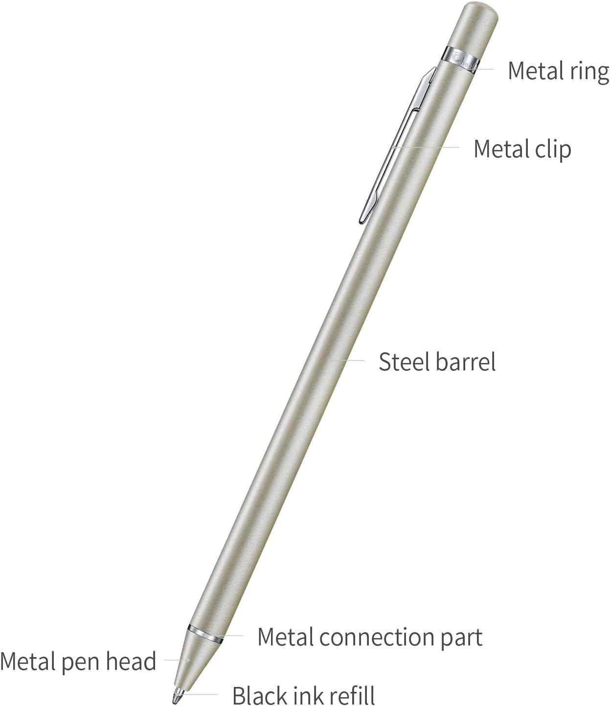 3 Pack Metal Ballpoint Pens with 6 Replaceable Refills (Black,White,Champagne) - TTpen