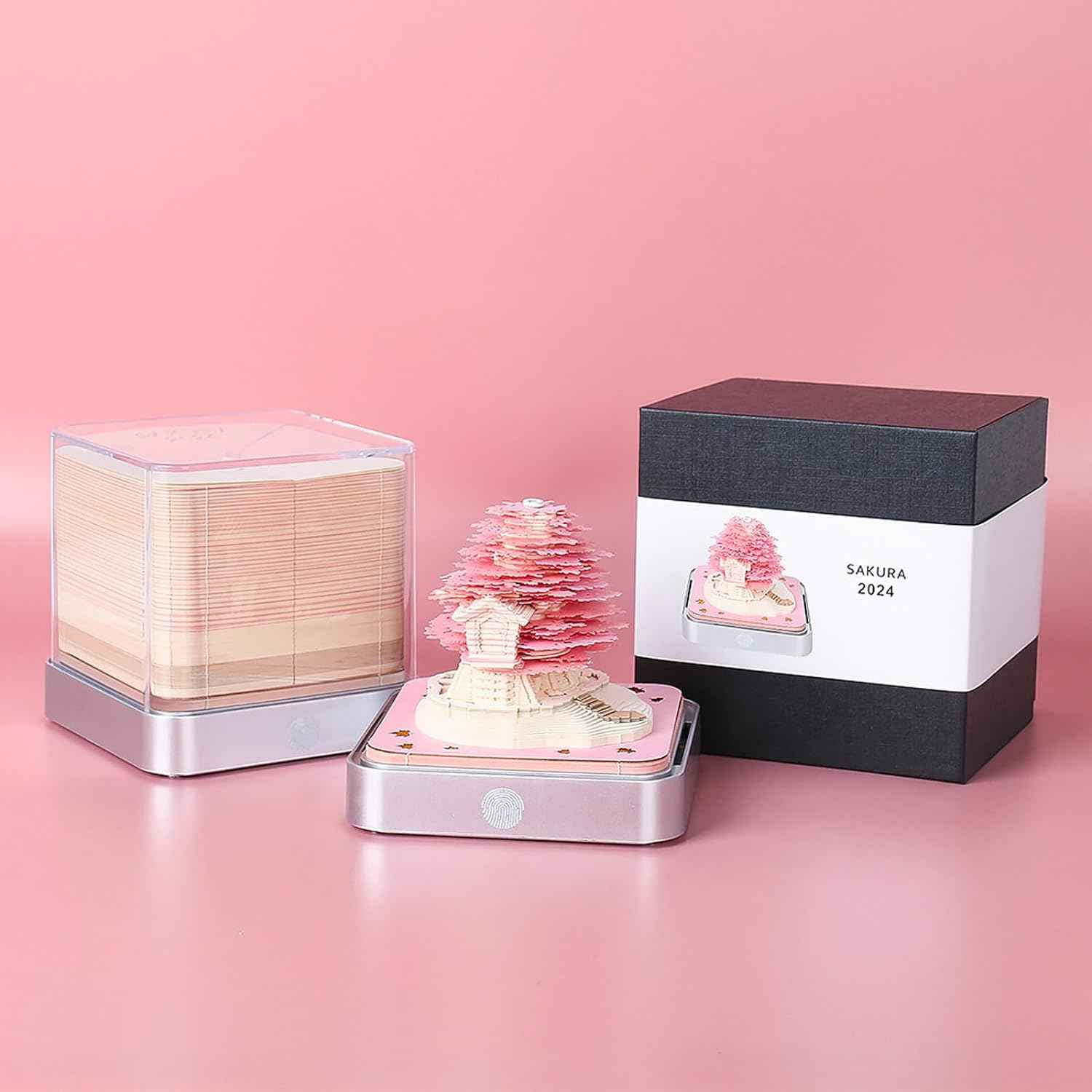 2024 Desk Calendar With LED Lights Sakura Tree House Pink Green - TTpen