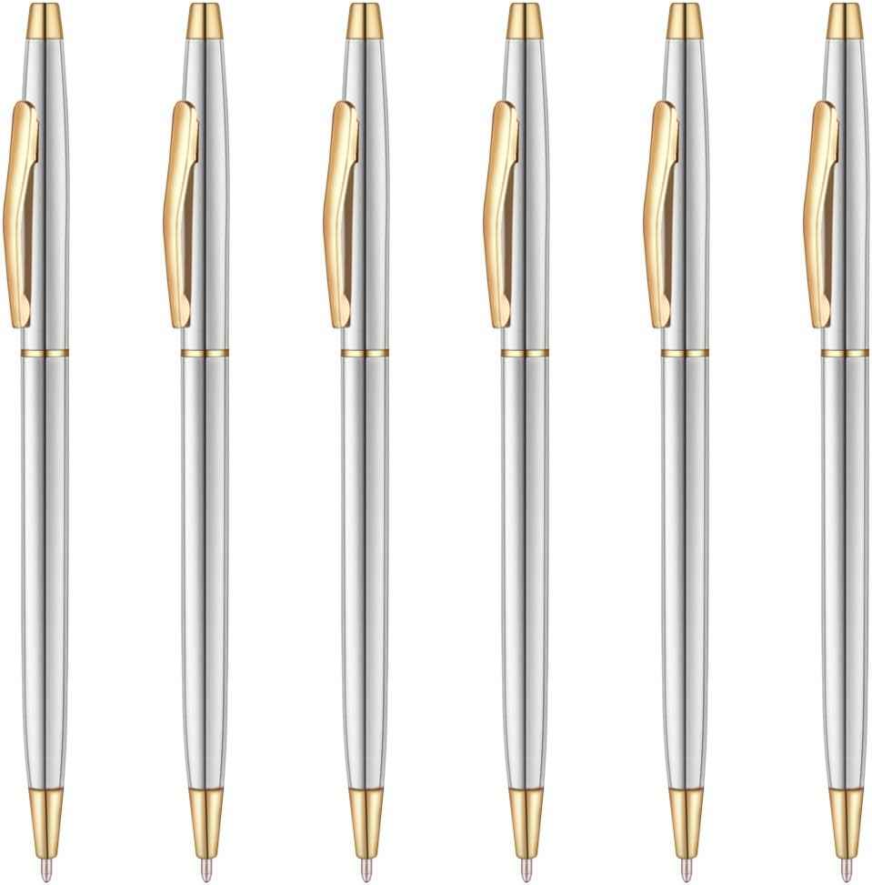 6 Pack Gold Stainless Steel Ballpoint Pens Black Ink - TTpen