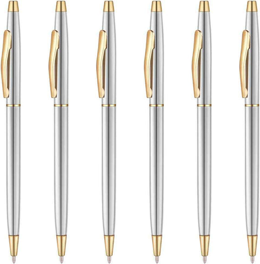 6 Pack Gold Stainless Steel Ballpoint Pens Black Ink - TTpen