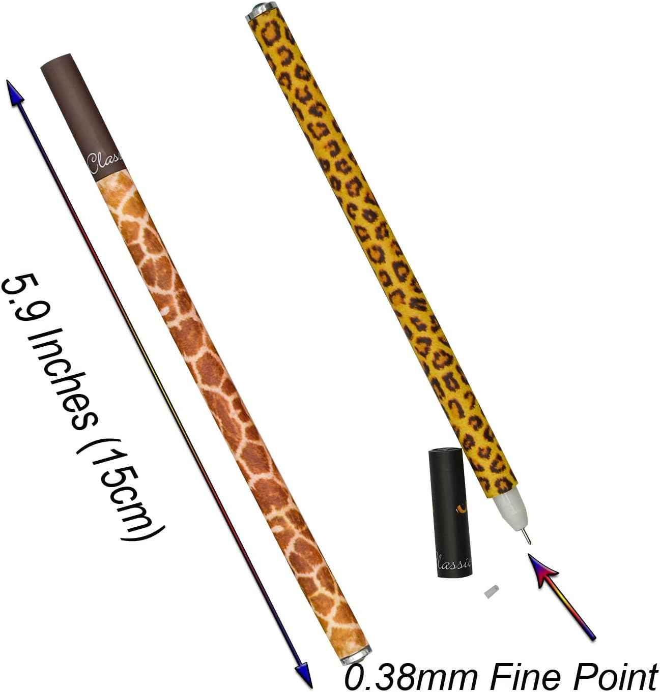 12PCS Leopard Print Giraffe Pattern Gel Pens Diamond Black Ink 0.38mm Extra Fine - TTpen