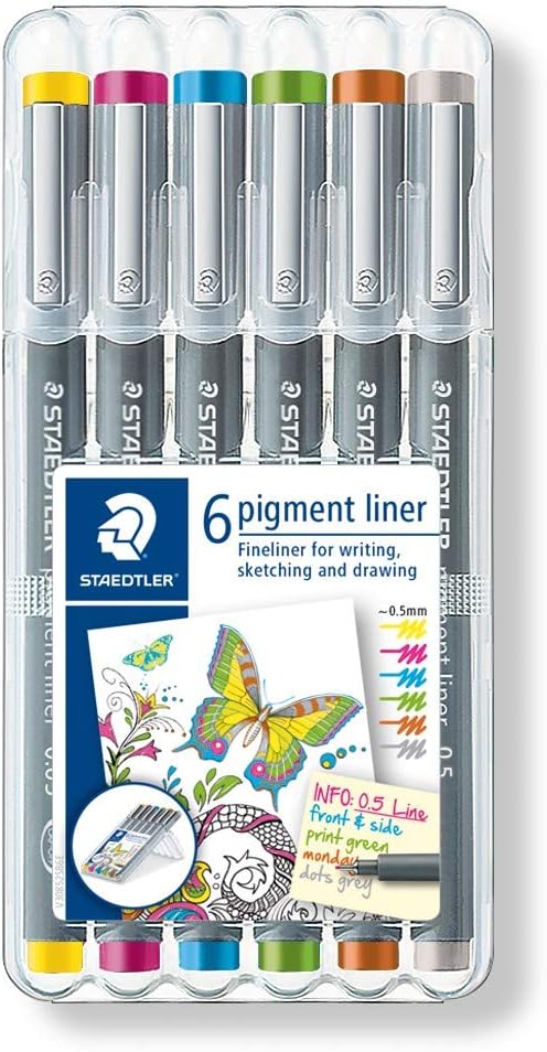 STAEDTLER 6 Color Pigment Liner Fineliner Pen 0.5mm