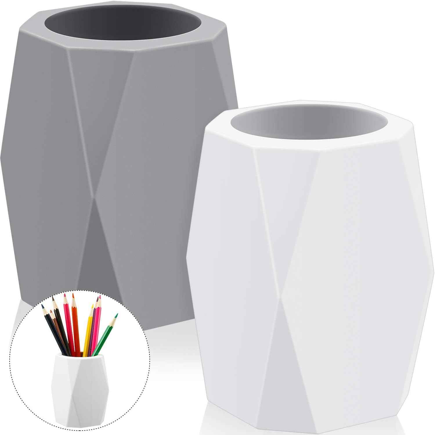 2 Pieces Silicone Pencil Holder for Desk,Geometric Makeup Brush Holder - TTpen