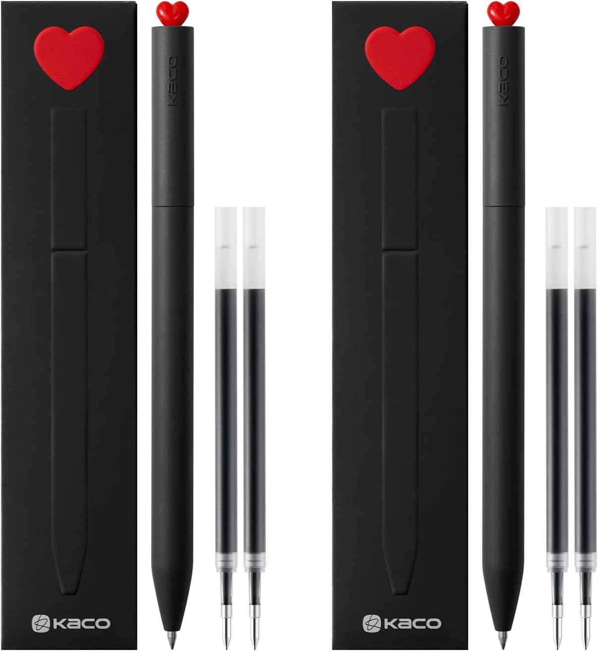 Kaco FIRST Gel Ink Pens Cute Heart with Extra 4 Black Refills (2 Black) - TTpen