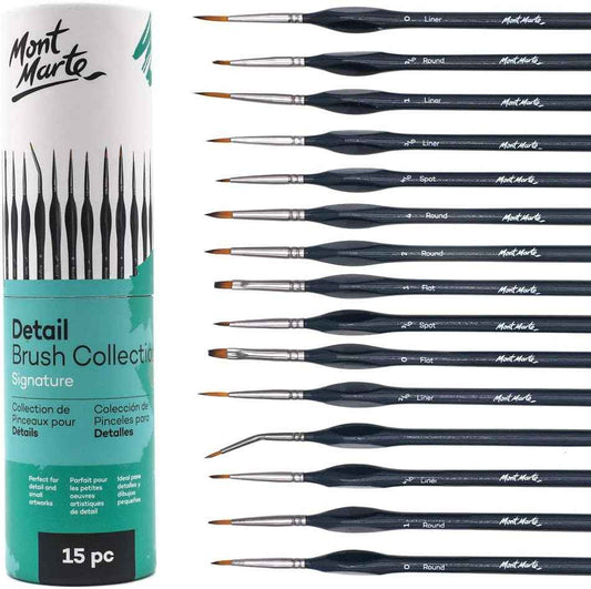 Mont Marte Signature Detail Brush Collection,15 Piece,Taklon Bristles - TTpen