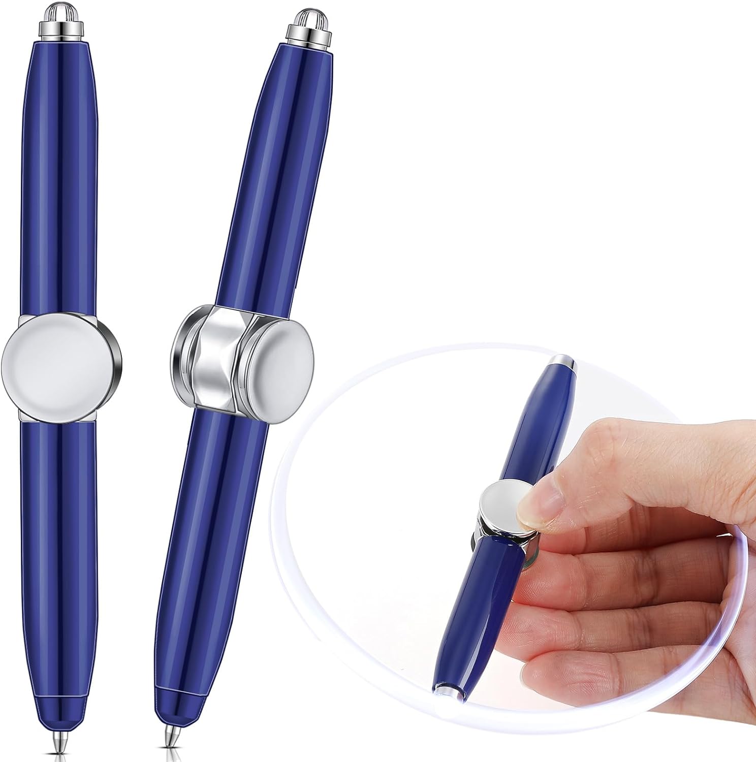 2pcs Fidget Spinning Pen with LED Light Multi Functional Ballpoint Pen Blue