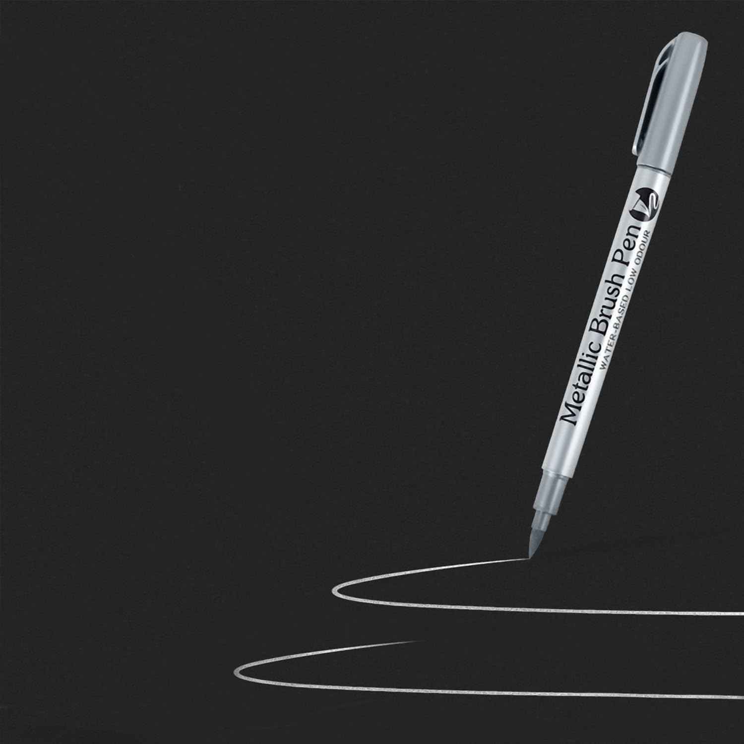 12pcs Metallic Brush Craftwork Marker Pens Silver - TTpen