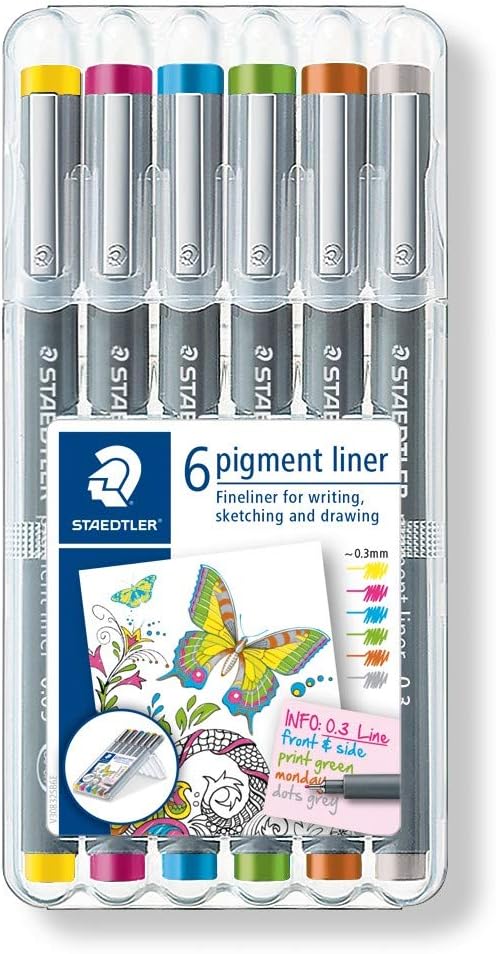 STAEDTLER 6 Color Pigment Liner Fineliner Pen 0.3mm