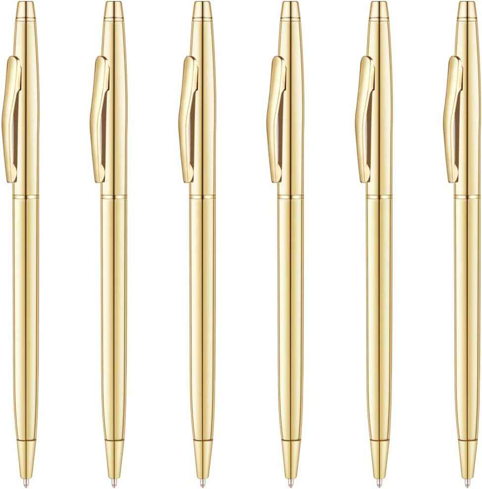 6 Pack Slim Gold Ballpoint Pens Black Ink 1mm - TTpen