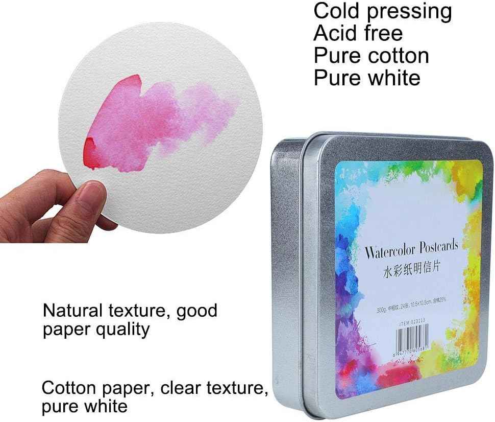 Watercolor Postcards,Paper Craft Art Supplies (Square Tin Box 24 Sheet) - TTpen