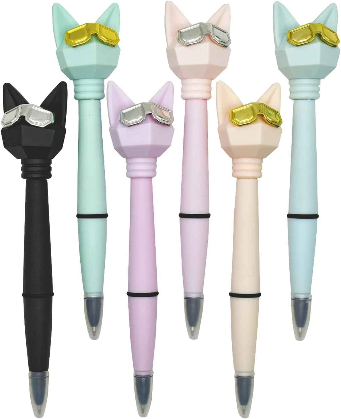 12PCS Cute Cat Ballpoint Pens Cartoon Wearing Golden Silver Glasses - TTpen