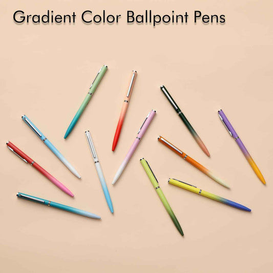 12 Pack Metal Ballpoint Pens Black Ink 1.0mm Rainbow Color - TTpen