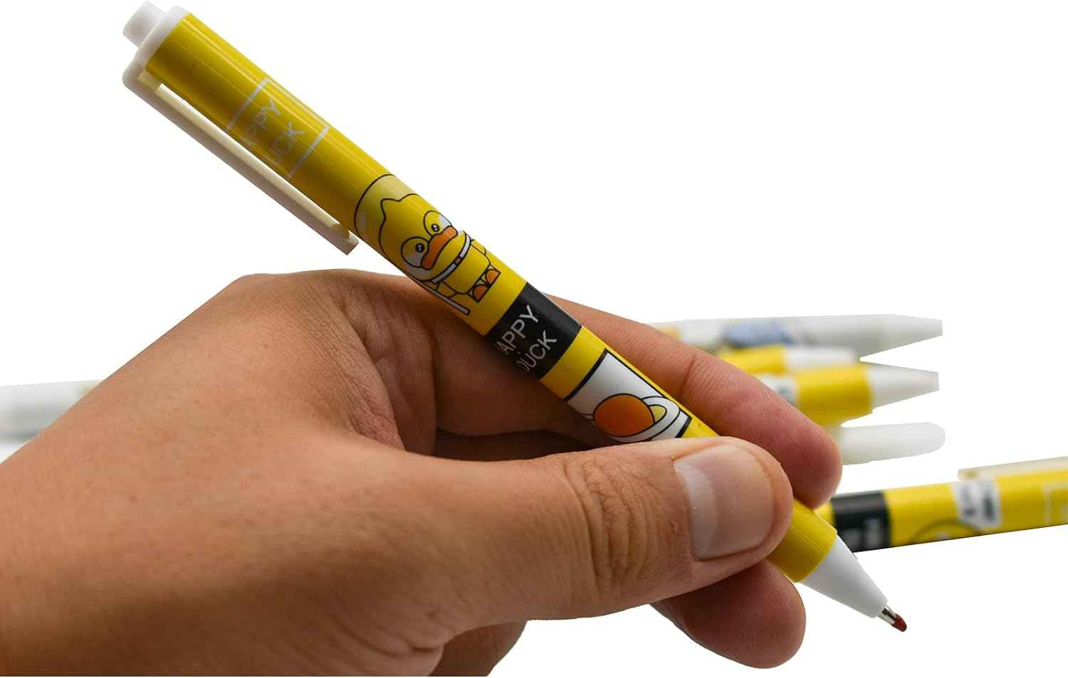 12PCS Little Yellow Duck Print Retractable Gel Pens Black Ink For Kids - TTpen