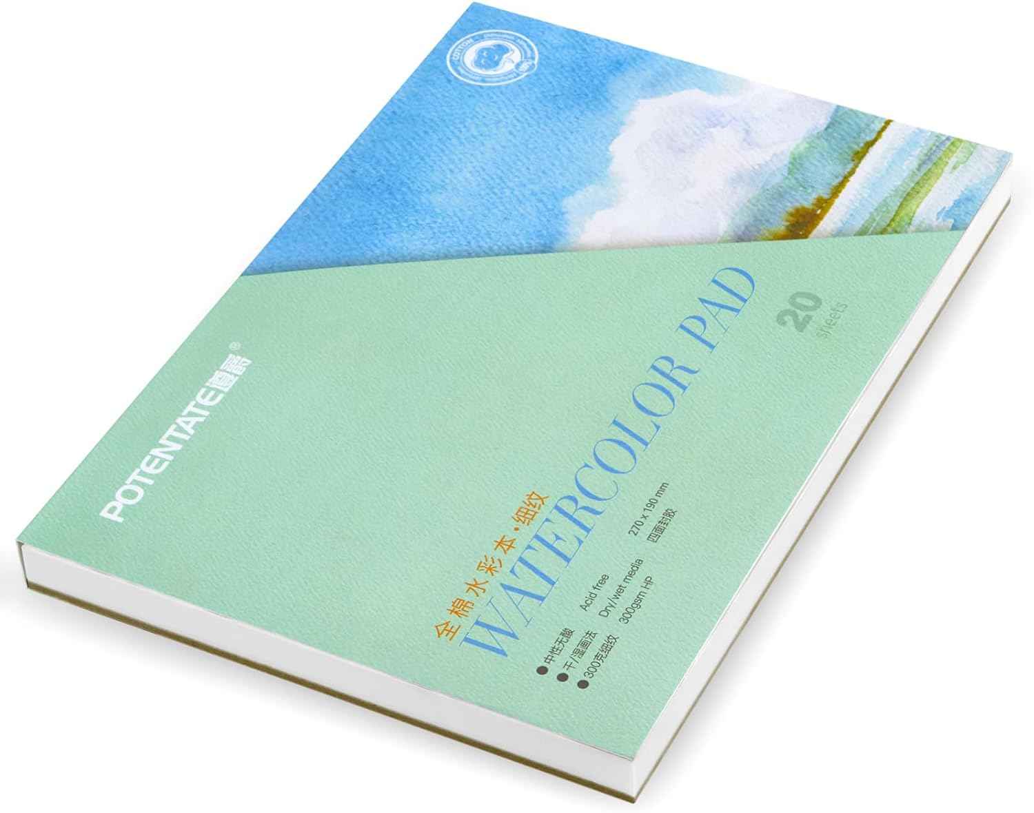 POTENTATE Watercolor Paper Block,100% Cotton,20 Sheets - TTpen