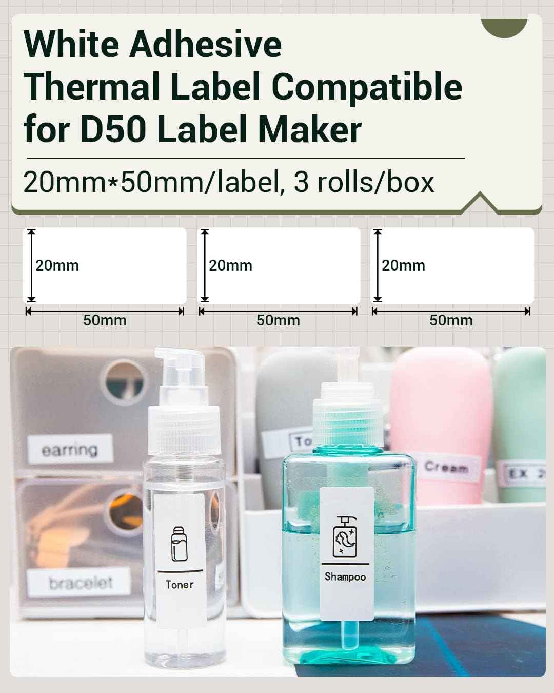 Phomemo D50 White Adhesive Thermal Label,20mm X 50mm - TTpen