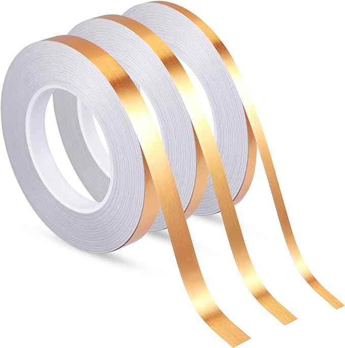 3 Rolls Self Adhesive Metalized Polyester Film Tape Gold Assorted Size - TTpen