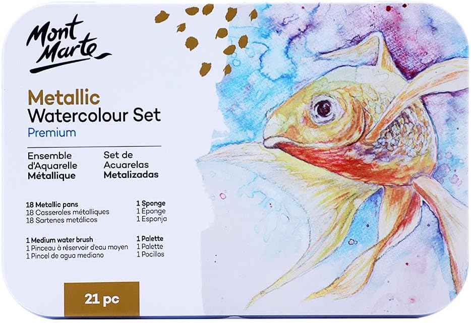Mont Marte 21 Piece Premium Metallic Watercolor Cake Set - TTpen