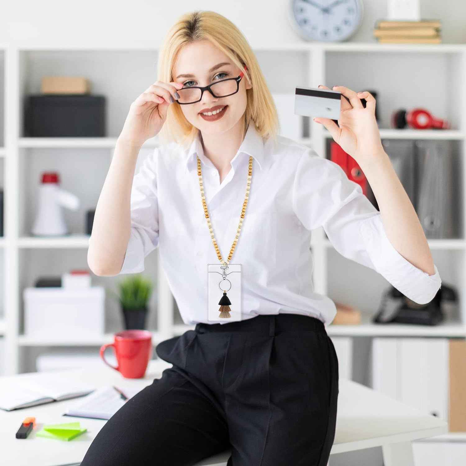 12 Pieces Wood Beaded Lanyards and Card Holder Set - TTpen