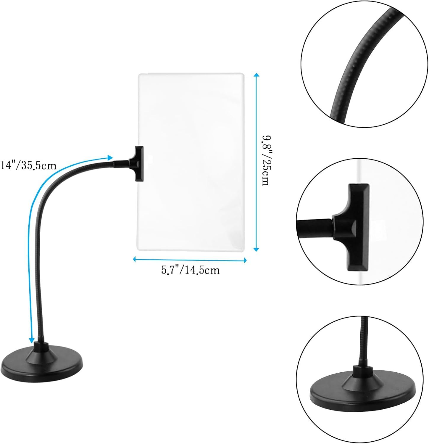 4X Magnifying Glass with Stand, 10"x6" Flexible Gooseneck