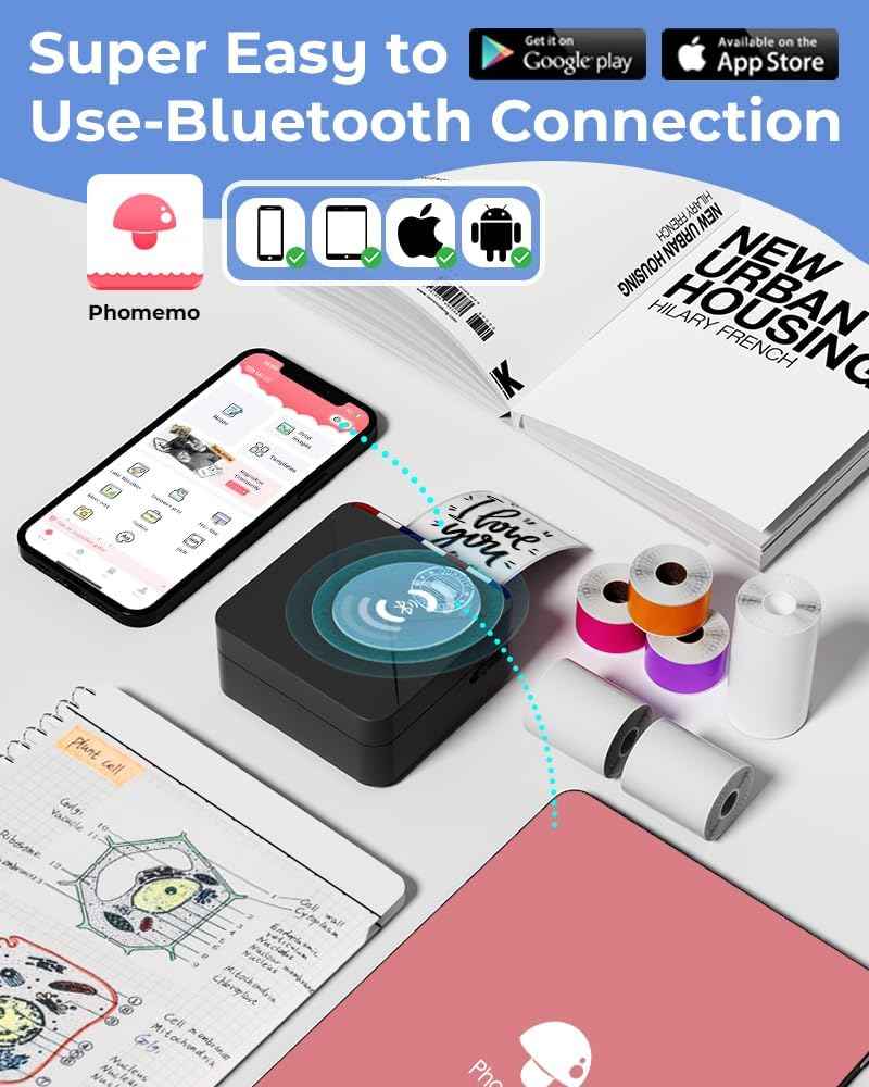 Phomemo M02S HD Bluetooth Thermal Photo Printer with 6 Roll Paper - TTpen