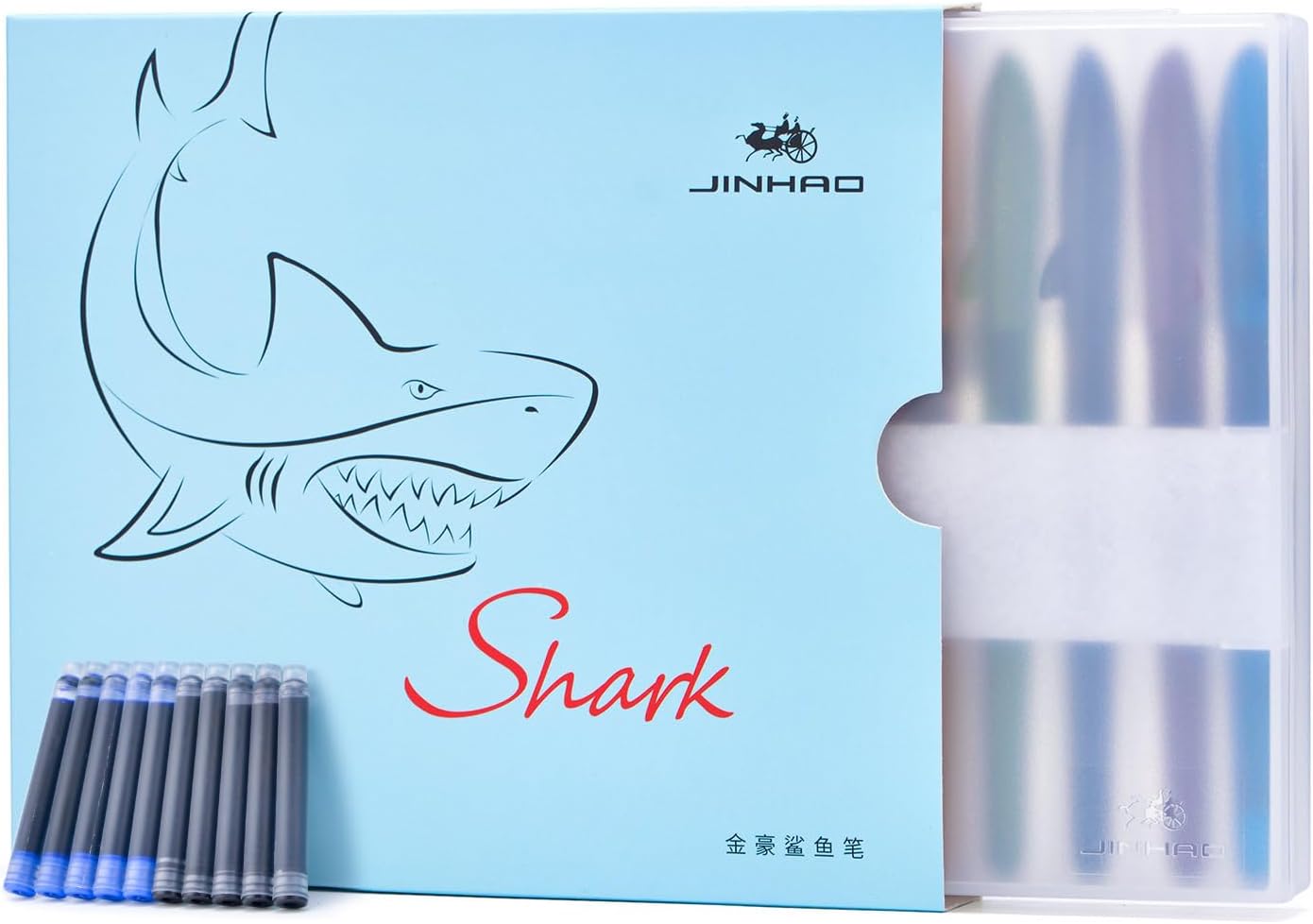 12PCS Jinhao Mako Shark Fountain Pen Fine Nib with 10 Cartridges