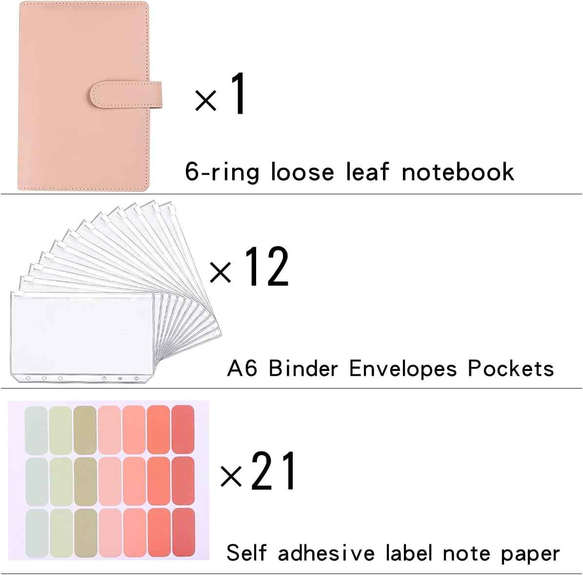 A6 Budget Binder,PU Leather with 12PCS Cash Pockets - TTpen