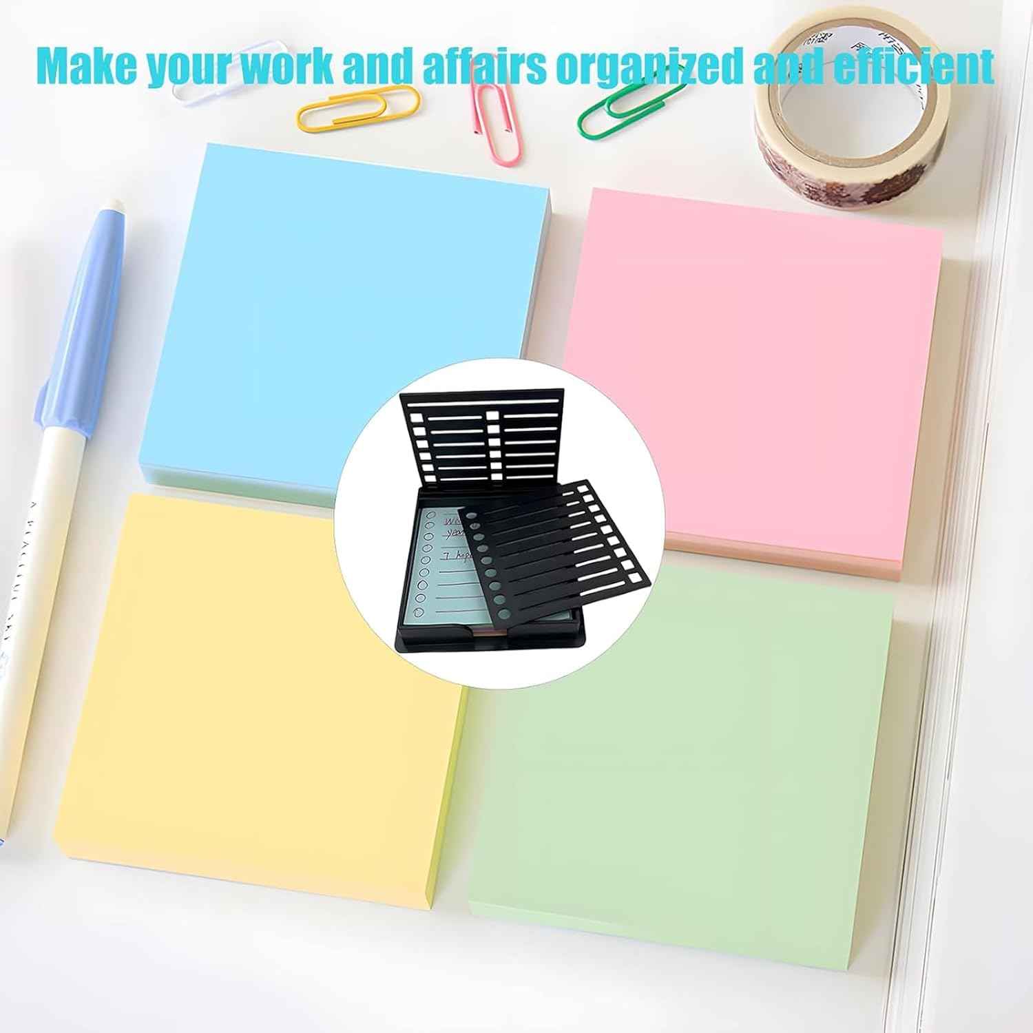 Sticky Note Holder with Stencil 3x3 with 4 Color Sticky Notes