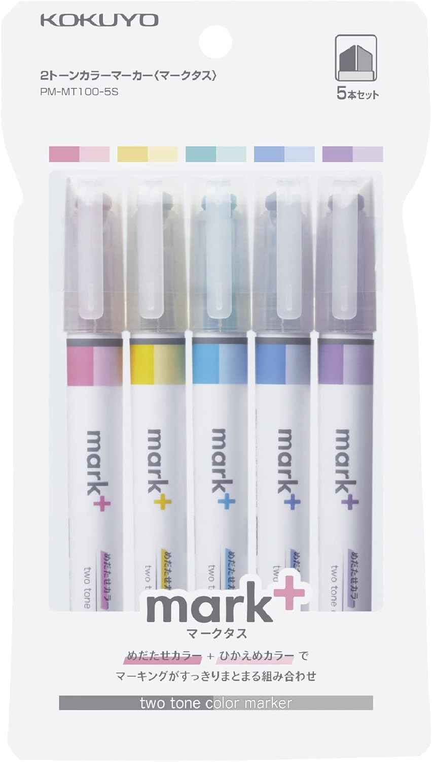 KOKUYO 2-Tone Mark+ Pastel Highlighter Markers 5 Colors Set