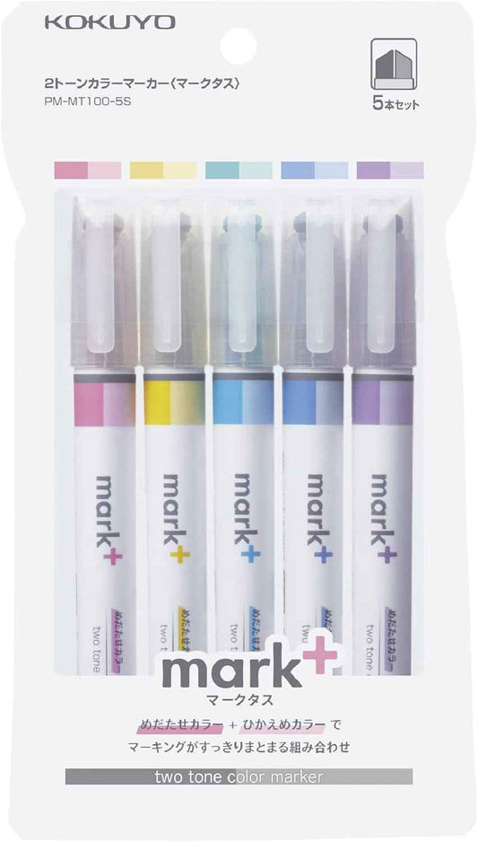 KOKUYO 2-Tone Mark+ Pastel Highlighter Markers 5 Colors Set