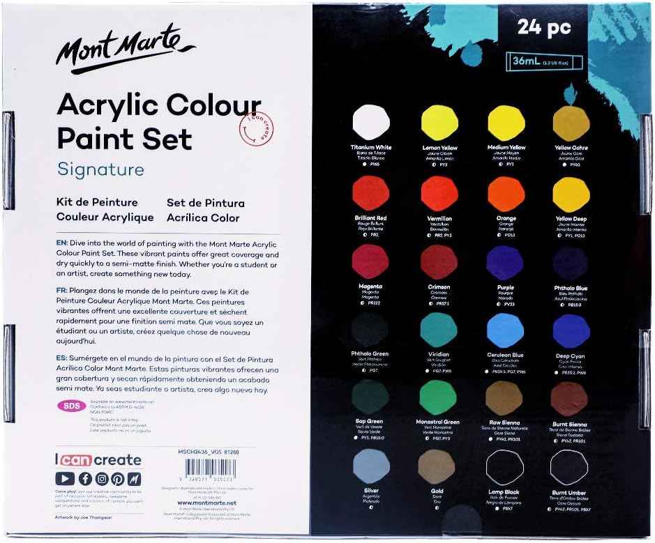 Mont Marte Acrylic Paint Set 24 Colours 36ml - TTpen