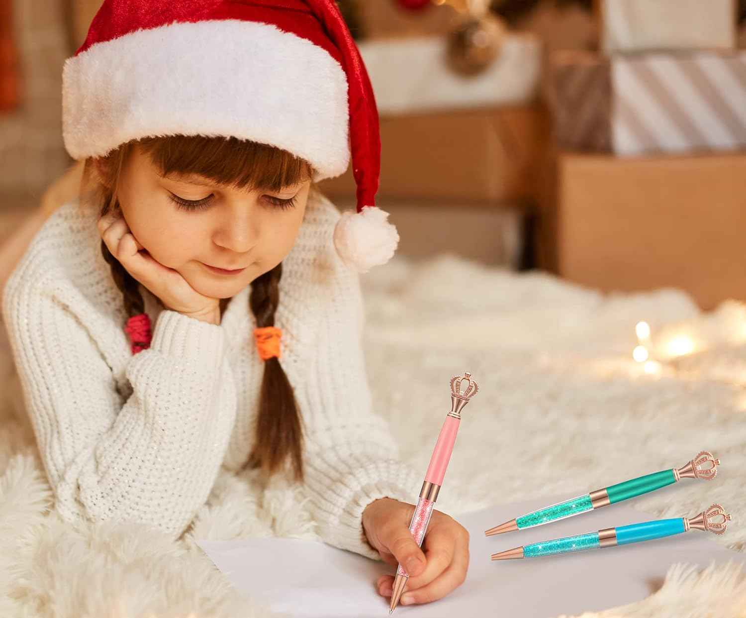 8 Pieces Crystal Crown Ballpoint Pen Set for Women Kid Girl - TTpen