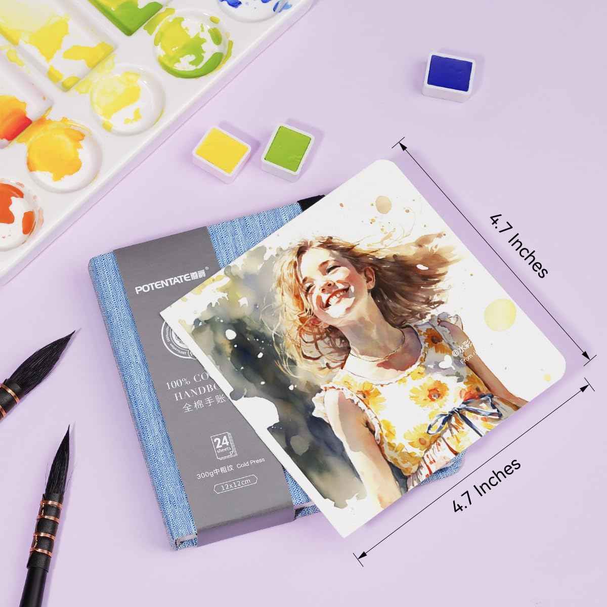 POTENTATE Watercolor Handbook,Cotton,300gsm,24 Sheets - TTpen