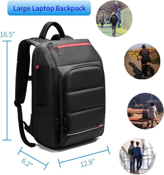 Eurcool Laptop Backpack for Men with USB Charging Port Business Bag,Black,Large - TTpen
