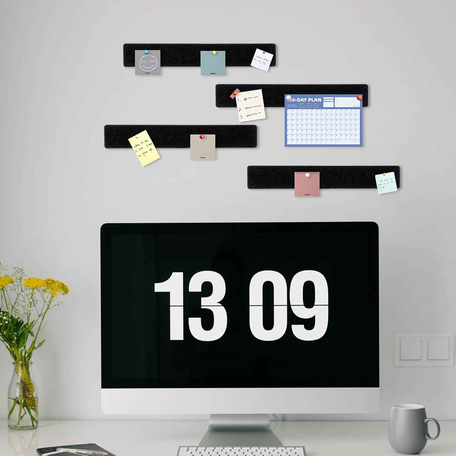 Felt Self-Adhesive Bulletin Board Bar Strips with 40 Push Pins 8 Pack - TTpen