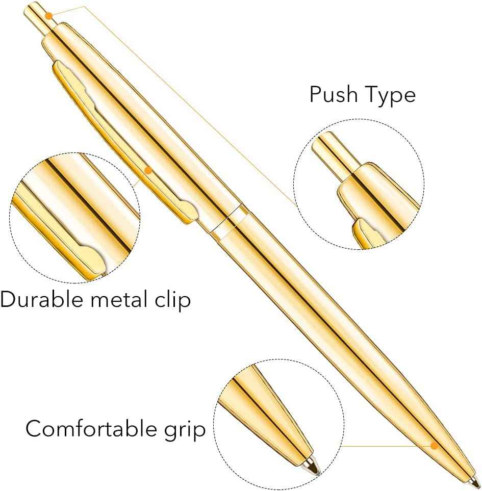 6 Pack Gold Click Ballpoint Pens - Black ink Medium Point - TTpen